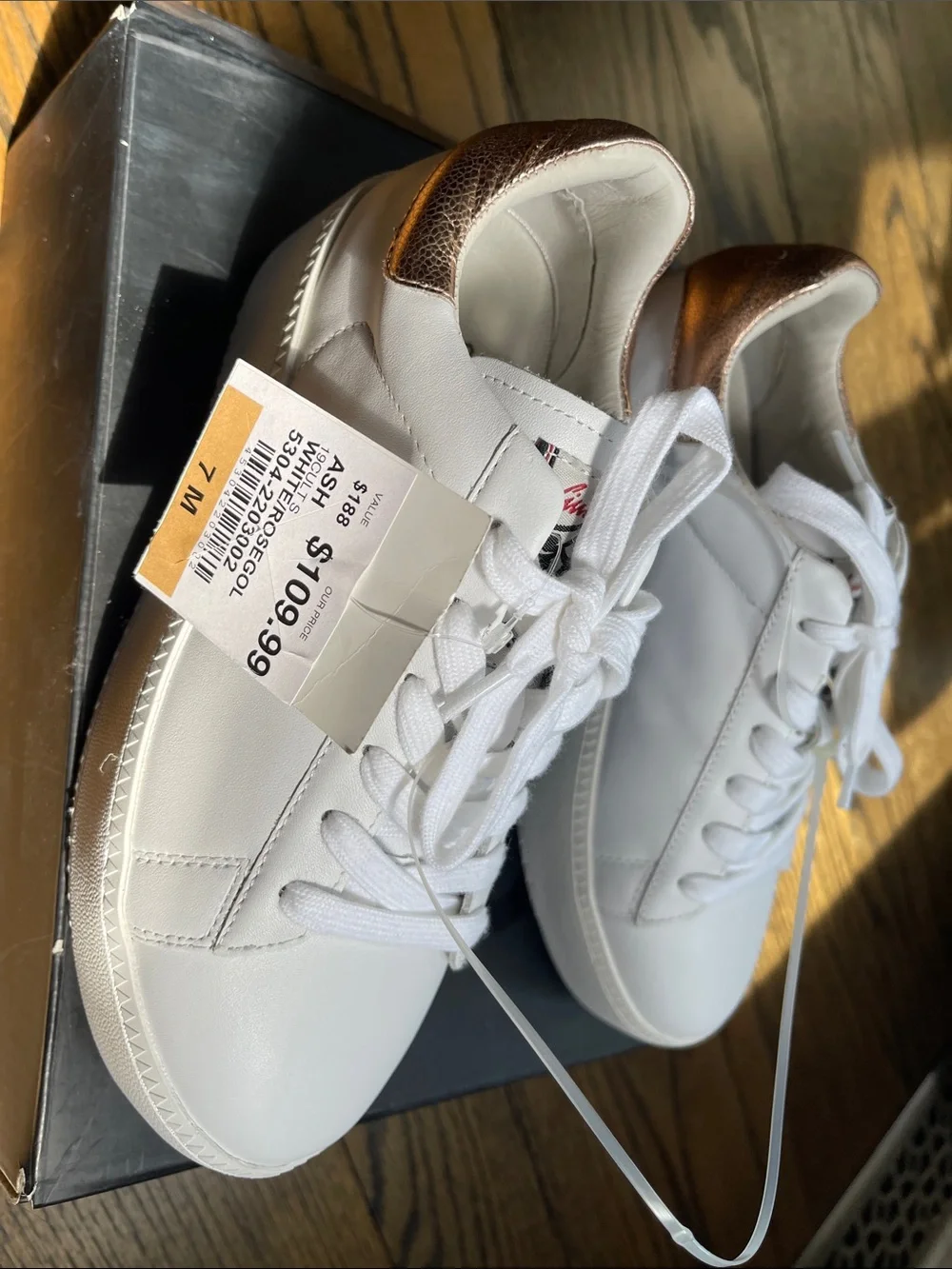 Ash White Sneakers with Rose Gold Heel - SIZE 7